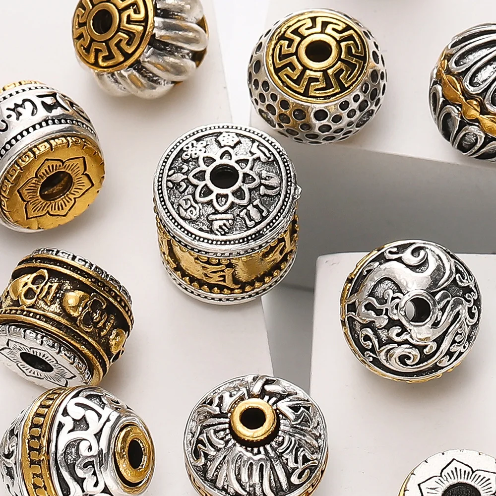 5 Pieces Antique Silver Gold color Round Loose Bead Embossed Spacer Beads DIY Jewelry Making Charms Bracelet Accessories