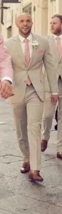 Ensemble Costume 3 Pièces En Lin Pour Homme - Veste Et Pantalon Décontracté Élégant Pour Mariage Et Soirées, Rose