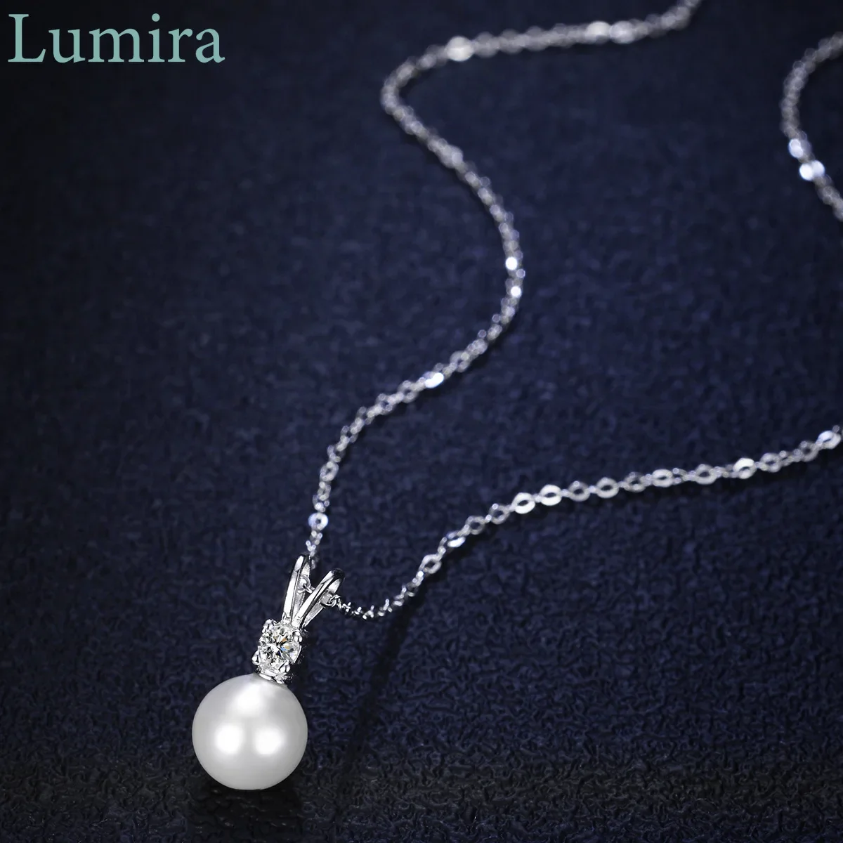 Lumia Luxury-inspired Moissanite Classic Four-Prong  PT950 Platinum Necklace with Natural Freshwater Pearl Pendant