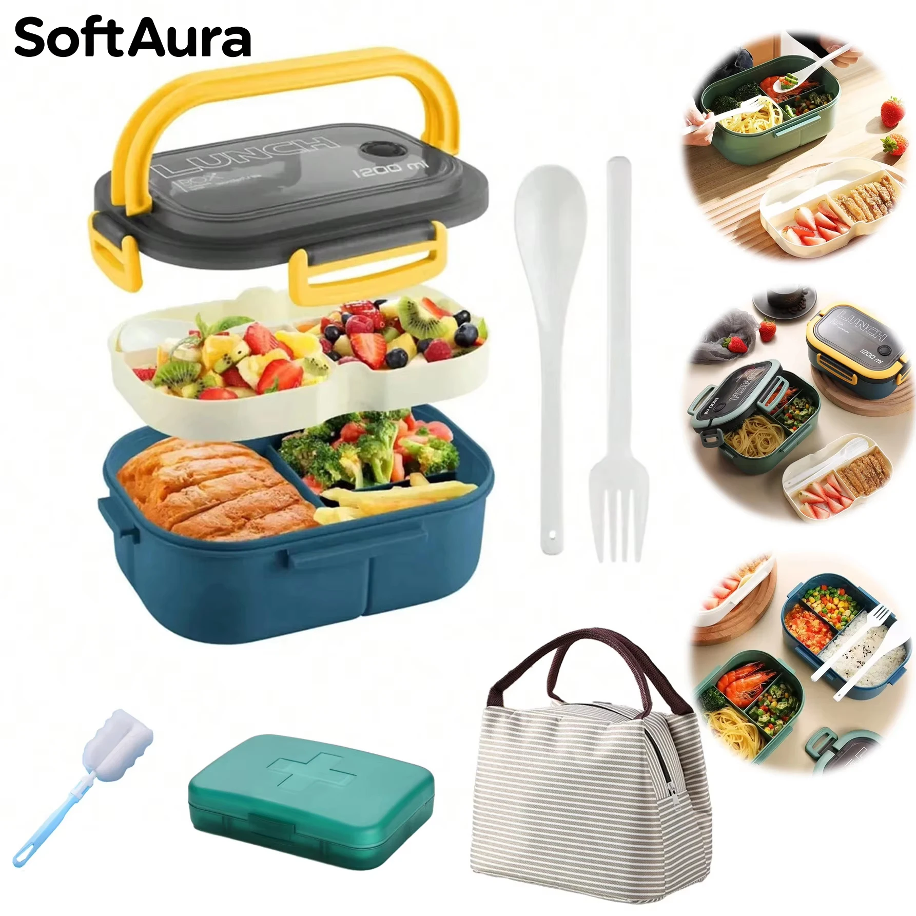Boîte à lunch SoftAura mignonne pour enfants, boîte bento micro-ondable, conteneur alimentaire portable pour l'école, le camping et les pique-niques, nouveauté 2026