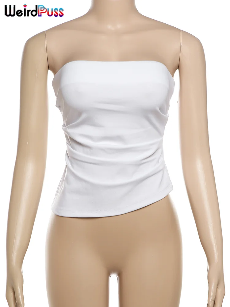 Weird Puss Irregular Strapless Top Woman Hottie Ruffles Summer Solid Sexy Casual Simple Wild  Trend Streetwear Party Skinny Vest image 6