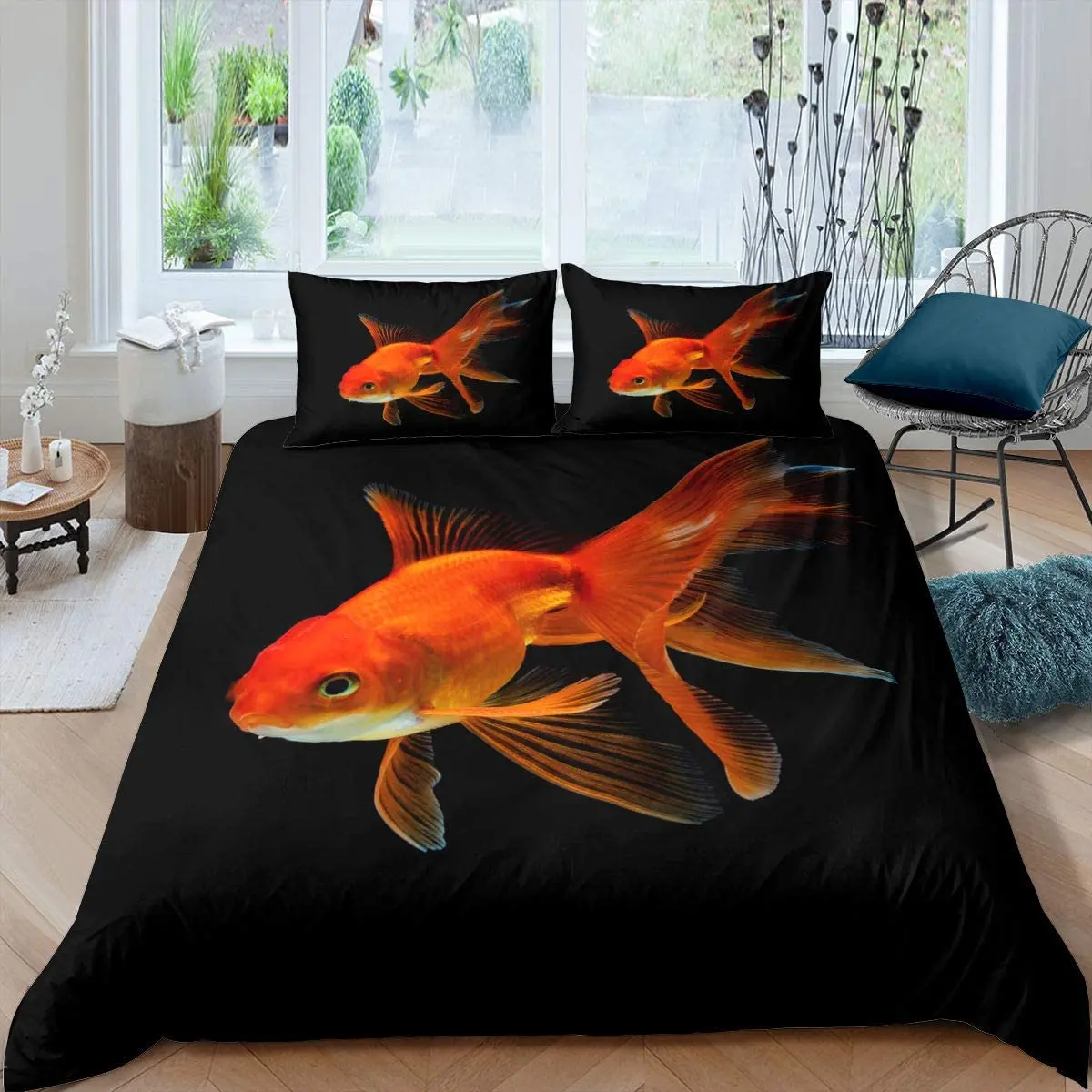 Goldfish Duvet Cover Set Ocean Life Comforter Cover Wave Splash Bedding Set Polyester Abstract Art Single Queen King Quilt Cover