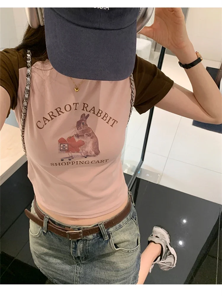 Summer Women T Shirt Girls T-Shirt Woman Clothes Tops Cotton Slim Tshirt Female Short Sleeve Crop Top Tee Sexy Canale Y2k White