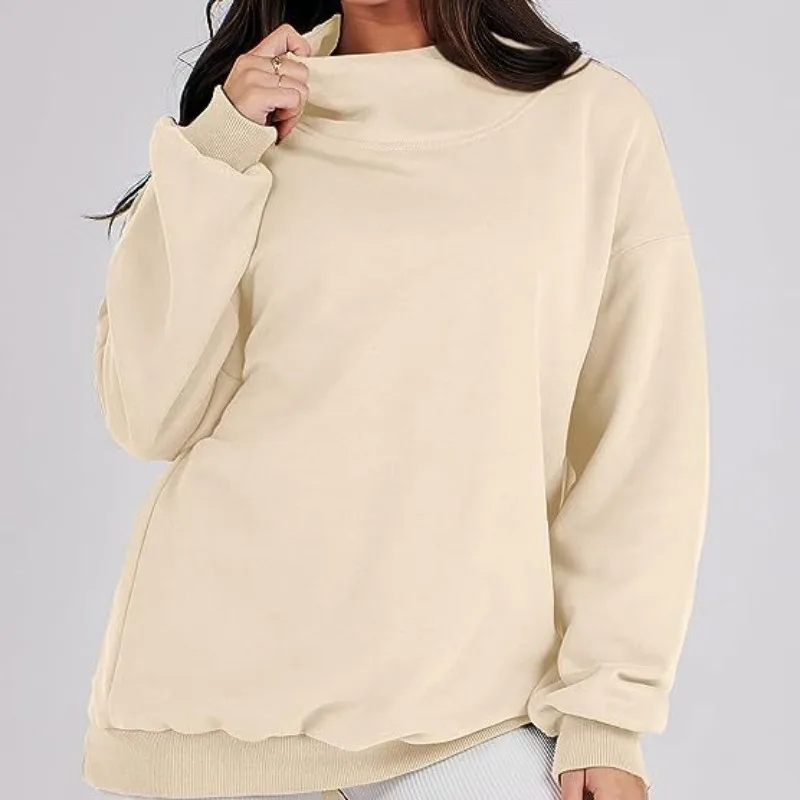 Spring 2024 Women's Fashion Loose Long Sleeve High Neck Sweatshirts Female Clothes Commuting Solid Casual Pullover Top for Women