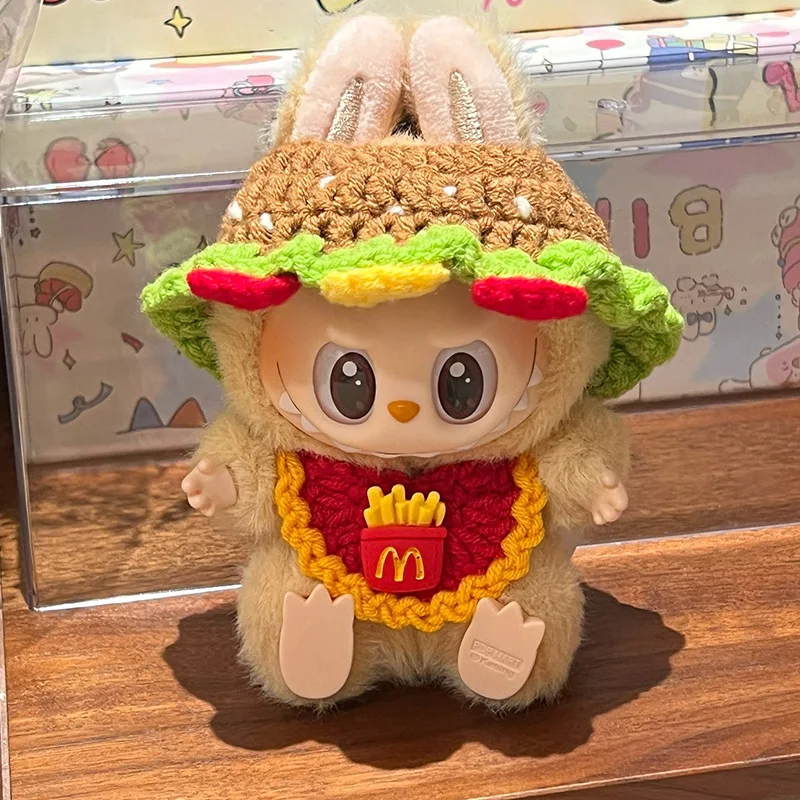 ل 17 سنتيمتر Labubu mcdonalds الملابس مجموعة لطيف برغر المنسوجة همبرغر الزي 3.0 Labubu الملابس قبعة حقيبة كروسبودي إكسسوارات دمي #3