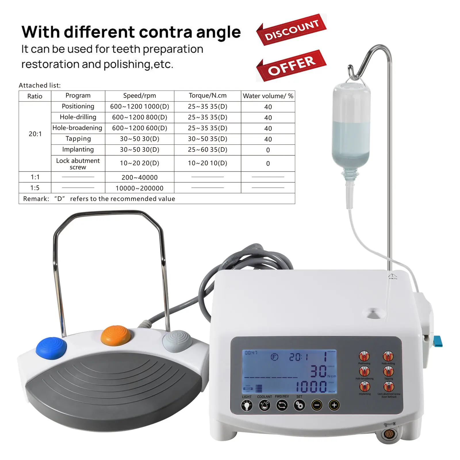 Motor de implante Dental, Sistema Quirúrgico sin escobillas/20:1 Contra ángulo, fibra óptica LED/sin LED, compatible con Nsk/Kavo