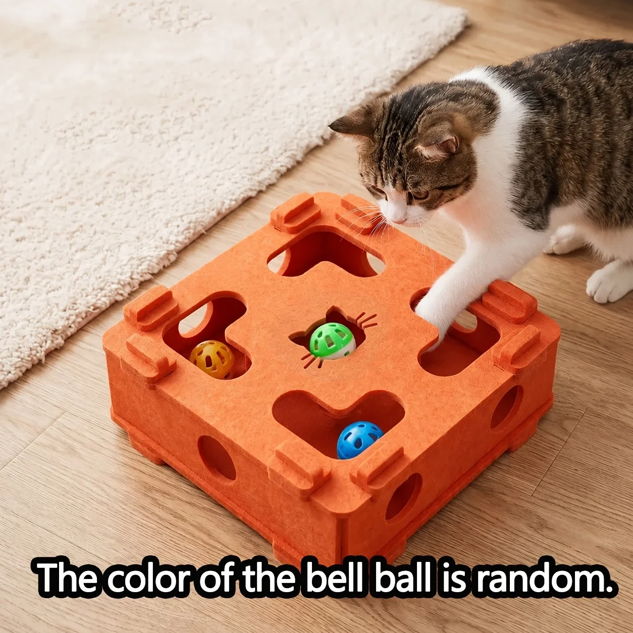 Interaktives Filz-Katzenlabyrinth-Spielzeug mit Glocke und Ball, Anti-Biss- und Anti-Kratz-Design, Zufällige Farbe, Haustier-Spielzubehör – Detail 6