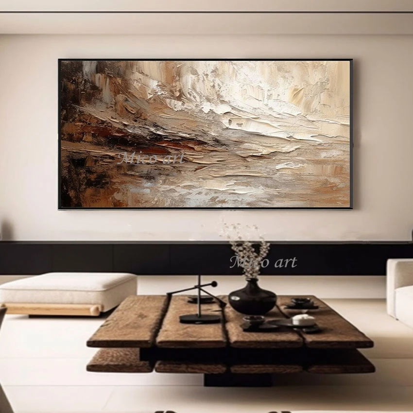 Modern Style Design Canvas Artwork Abstract Palette Knife Oil Painting Wall Picture Frameless Brown Acrylic Textured Art Drawing