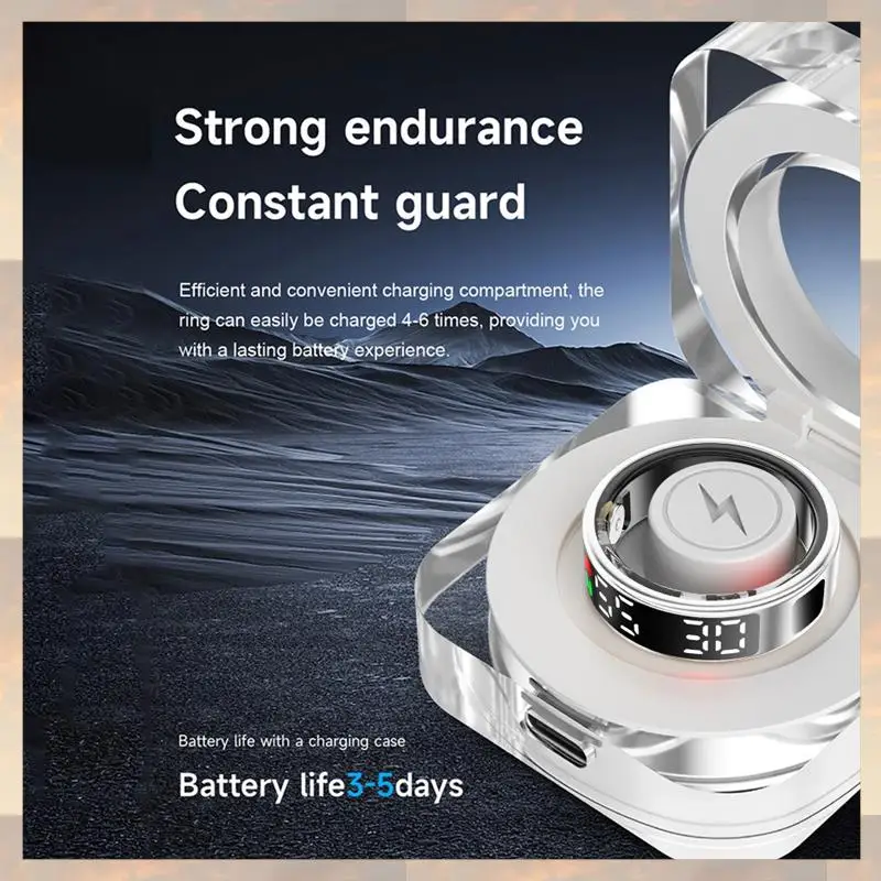 L72A-RS08 Smart Ring Cardiofrequenzimetro 5ATM Modalità multi sport impermeabile Localizzatore di ossigeno nel sangue con vano di ricarica 12