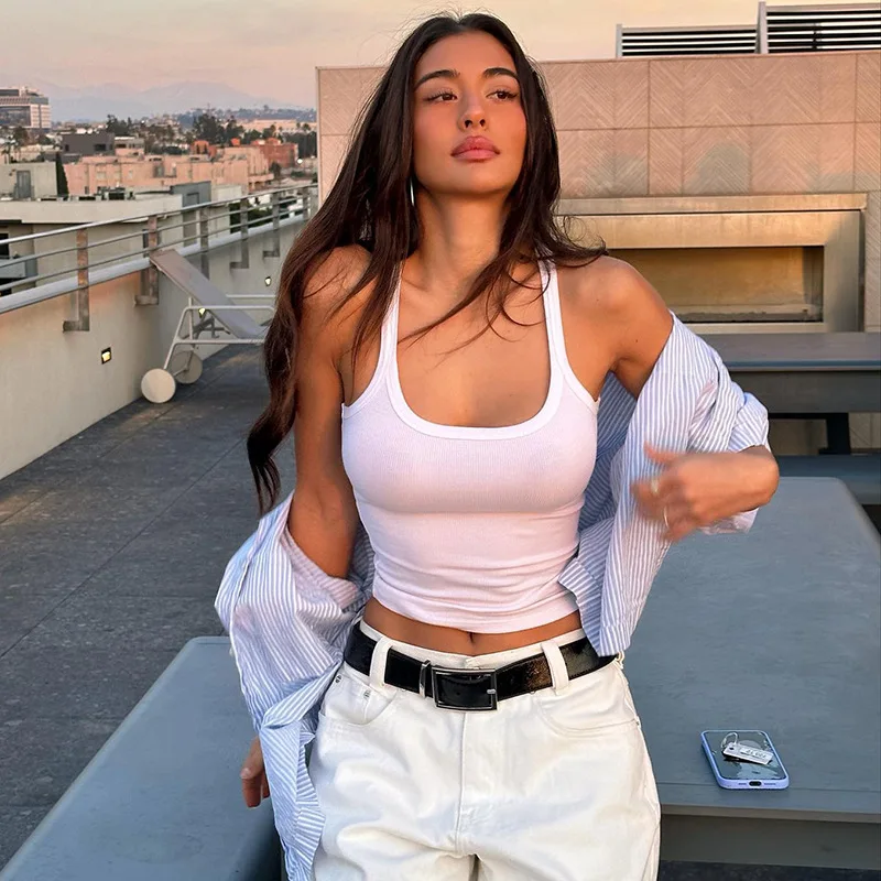

Solid Color Square Neck Sleeveless Slim Fit Tanks Crop Top Women's 2024 Summer New Casual Camis Party Streetwear
