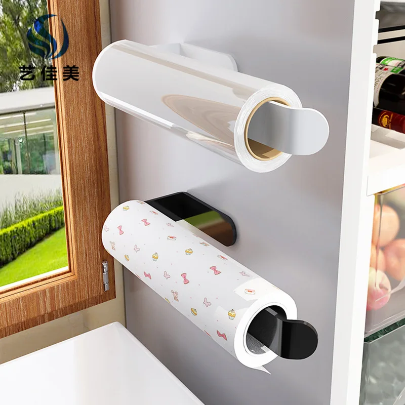 Platzsparender, selbstklebender, an der Wand montierter Taschentuchhalter, Küchenaufbewahrungsorganisator, doppelter Verwendungszweck, Toilettenpapier, Handtücher, ohne Bohren – Detail 6