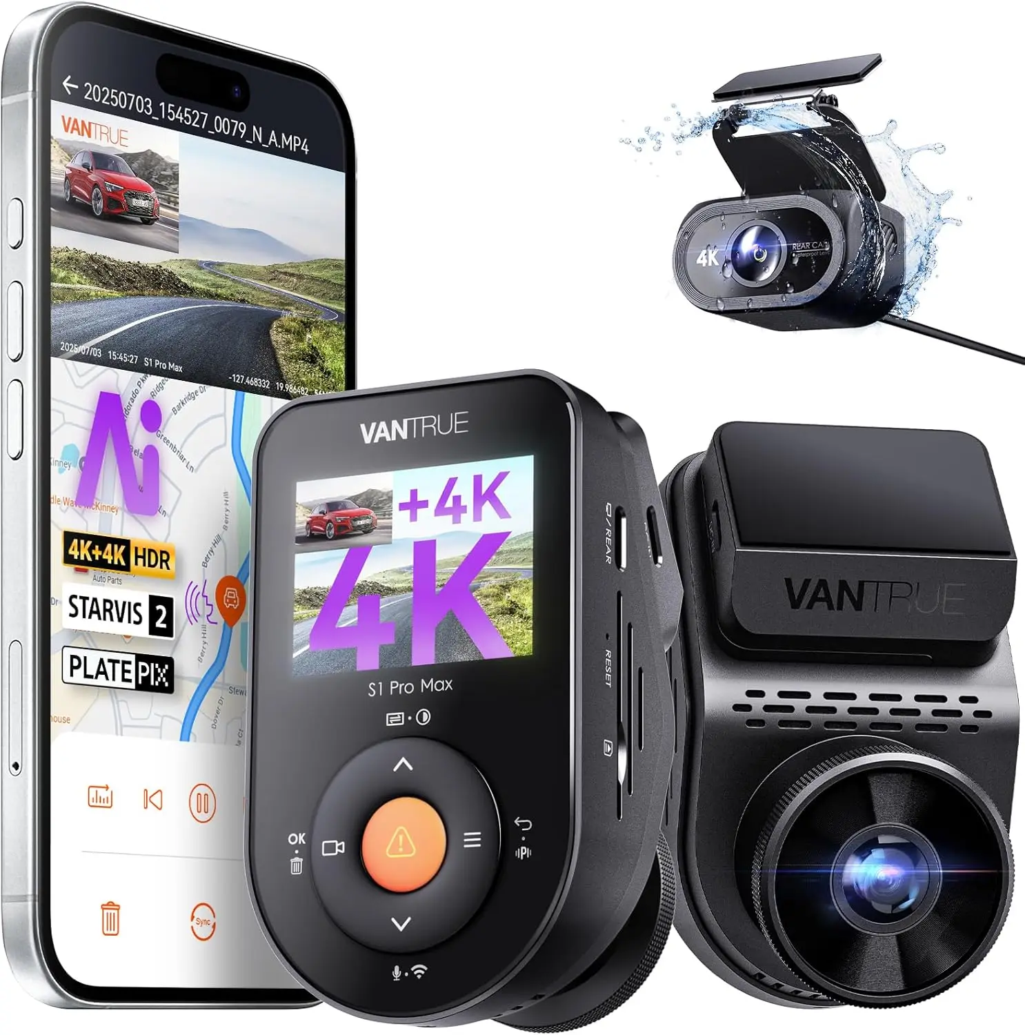 Ai Dash Cam 4K+4K W…