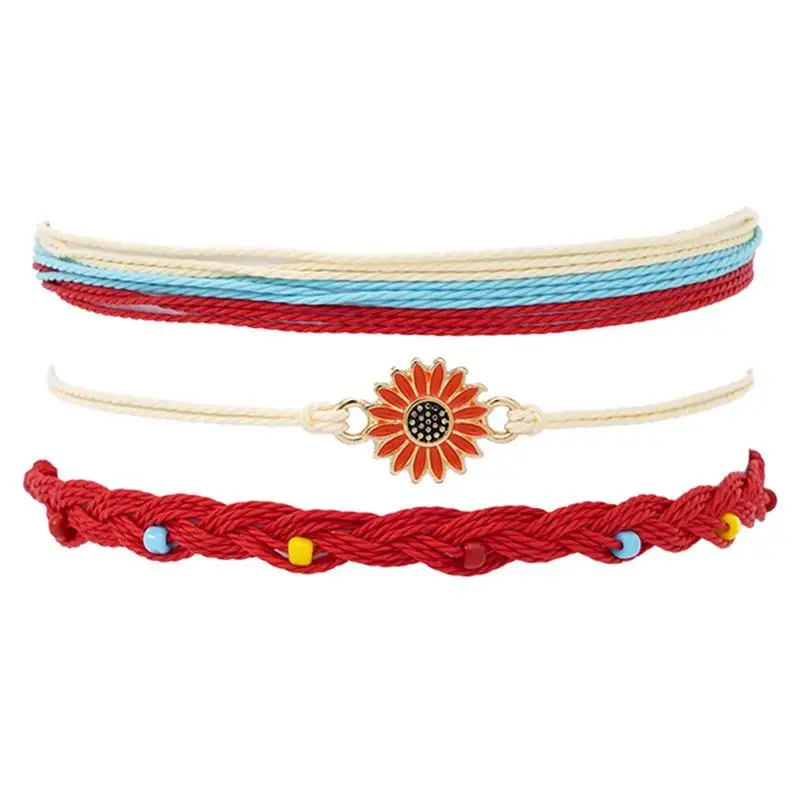 Adjustable Friendship Bracelets 3pcs/set Surfer Wave Adjustable Bracelet Wax-coated Summer Bracelets For Teen Girls Aesthetic