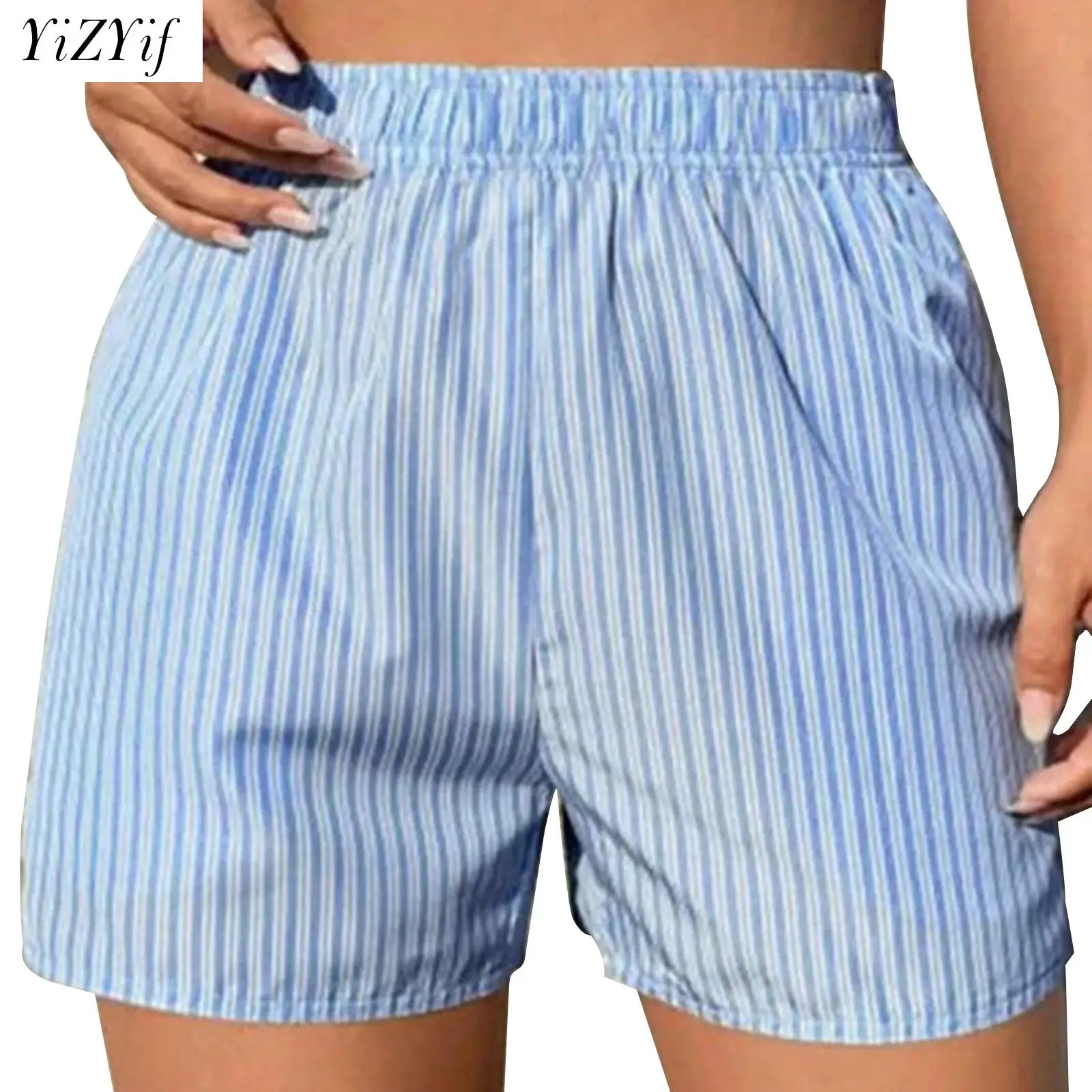 

Womens Casual Stripe Shorts High Waist Panties Elastic Waistband Bottoms Shorts Homewear Sleepwear Nightwear Everyday Wear