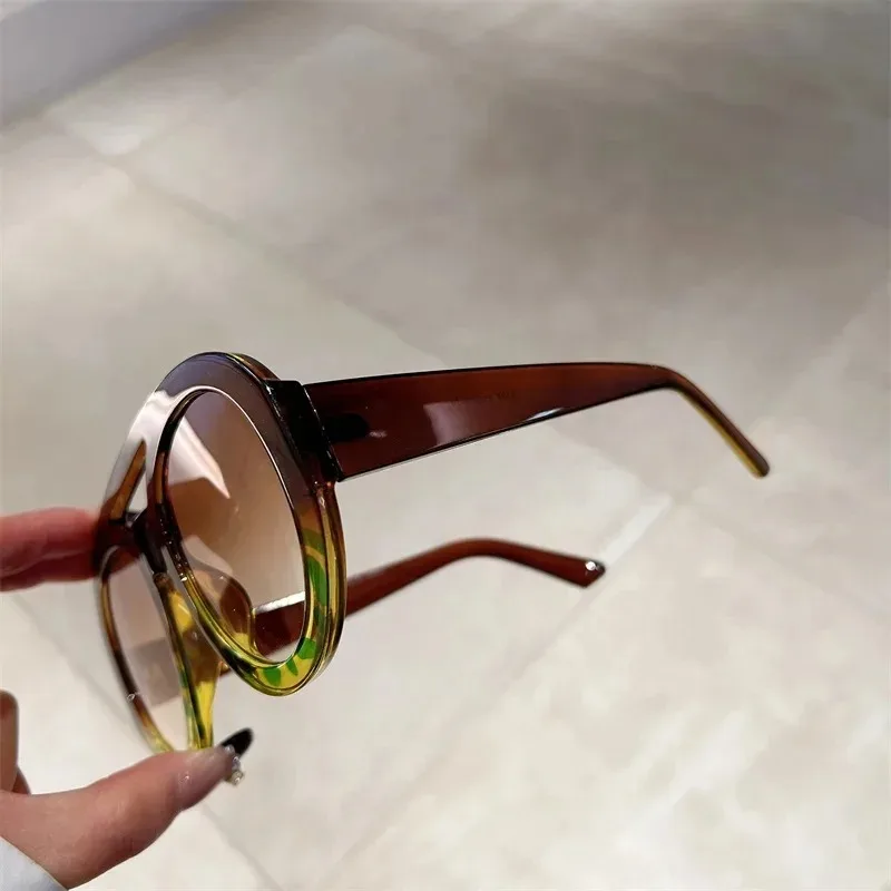 New Oversized Round Sunglasses Fashion Double Bridge Gradient Candy Color Women Shades Eyewear Trendy UV400 Sun Glasses image 4