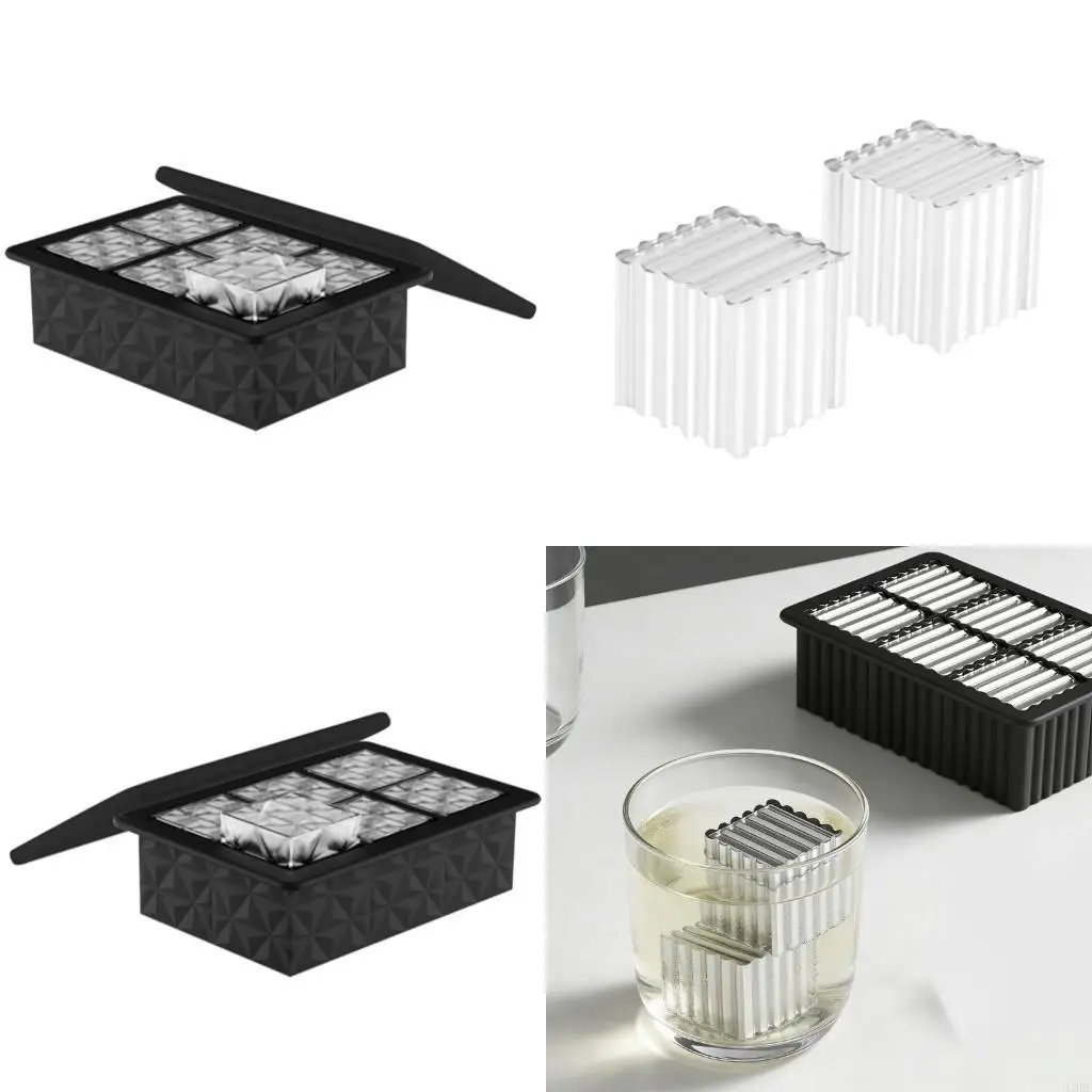 L9BE Modern Silicone Ice Cubes Maker With Striped Design 6 Cavity Ice Cubes Mold Tray For Most Freezers Cocktails Beverages
