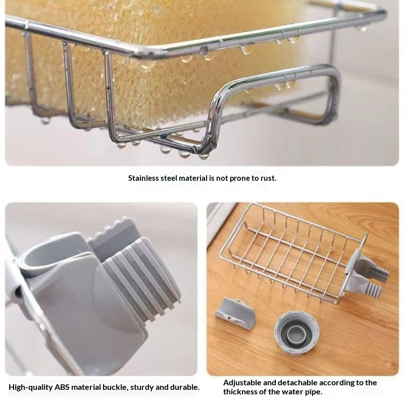 Kitchen Stainless Steel Sink Drain Rack Sponge Storage Faucet Holder Soap Drainer Towel Rack Shelf Organizer Kitchen Accessories