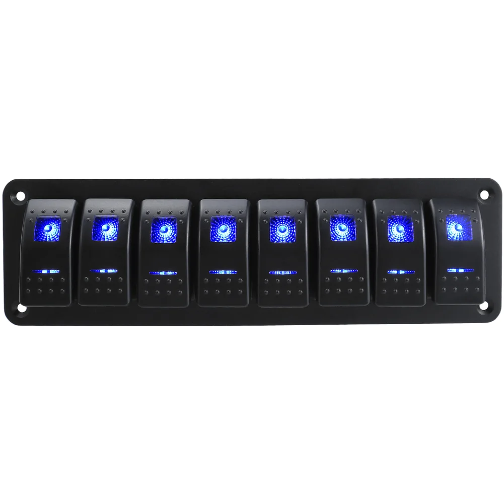 2 3 4 5 6 8 Position Rocker Switch Panel with Blue LED for Vehicle Boat RV Use Compatible with 12V 24V DC Systems
