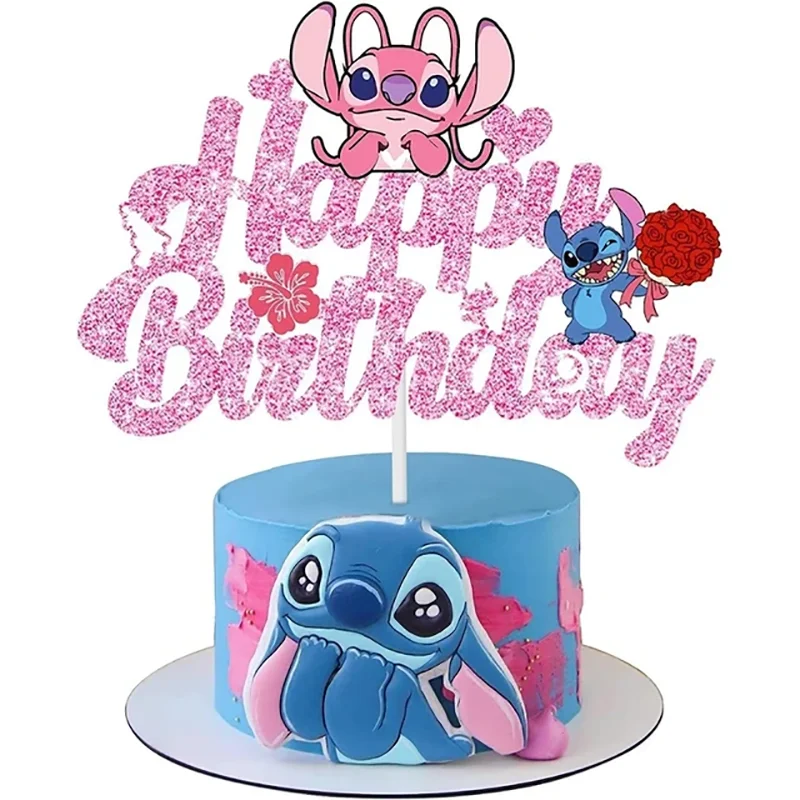 Decoraciones de cumpleaños de Stitch para niñas, pancarta rosa, telón de fondo, vasos de papel, platos, servilletas, vajilla, globos, decoración,