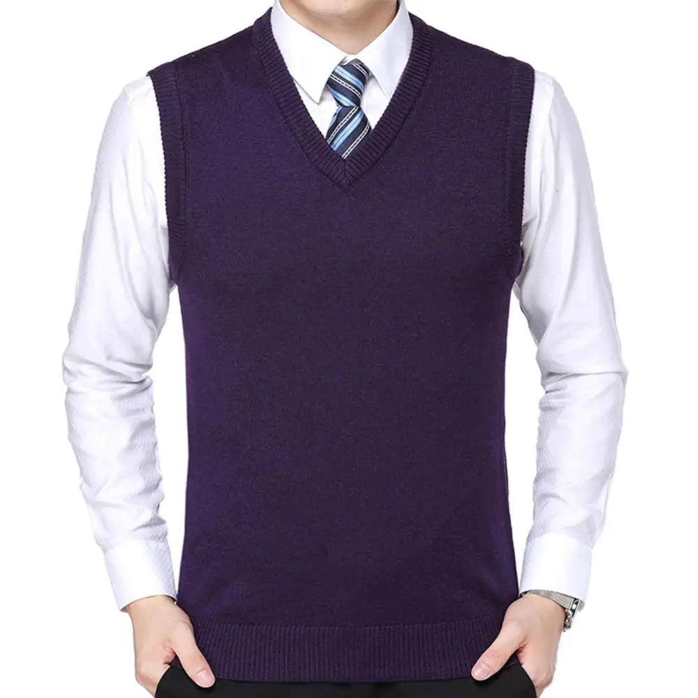 

Men Casual Winter Solid Color V Neck Sleeveless Knitted Woolen Plus Size Vest