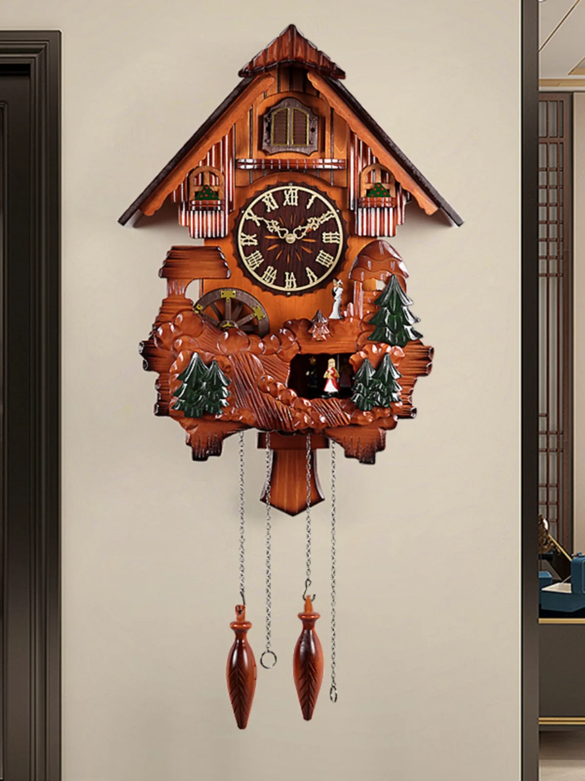 European swing wall clock living room clock creative wall watch cuckoo clock music time bird HP26