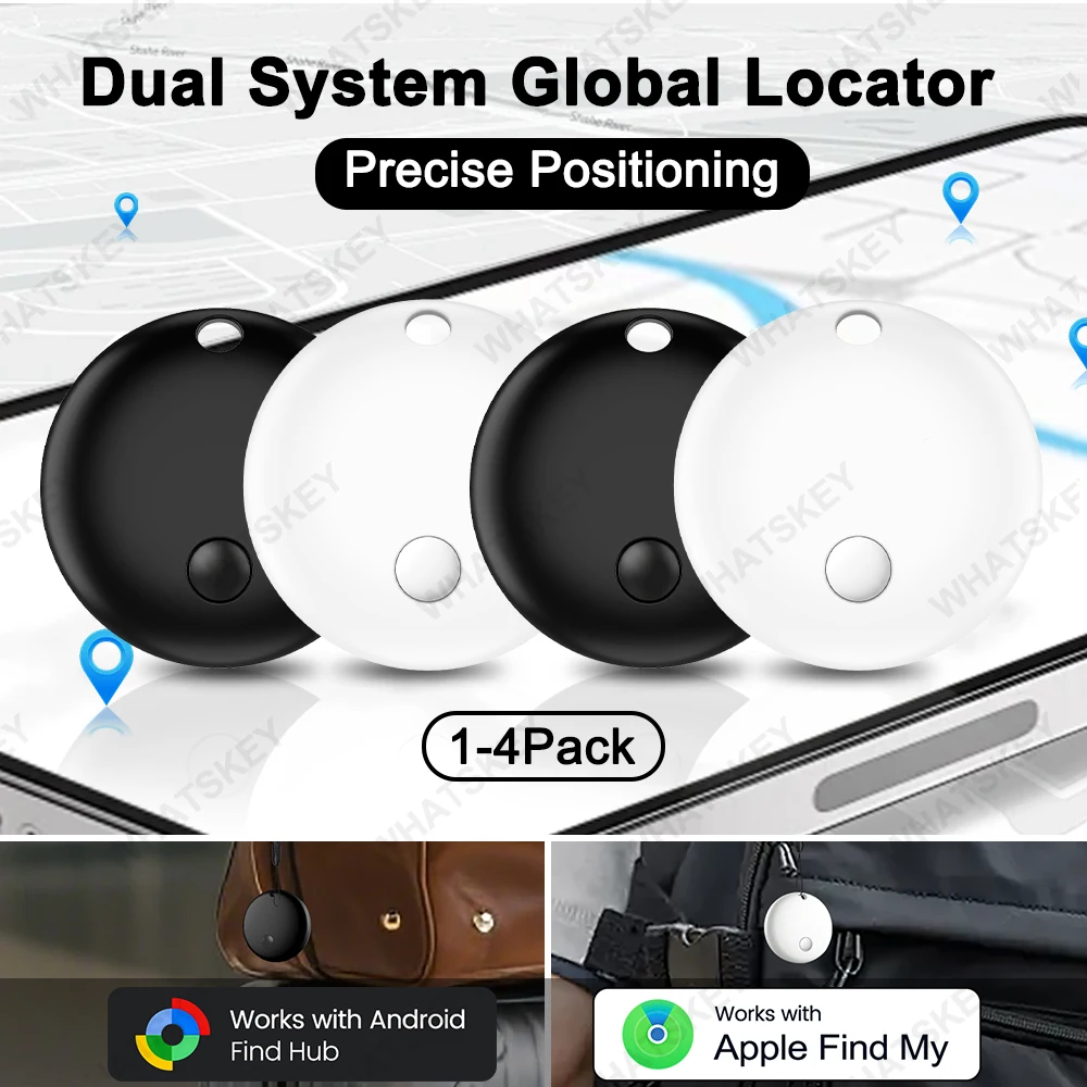 Lot de 1 à 4 mini-traceurs GPS double système pour iOS et Android, application Google Find Hub, localisateur d'objets, sac, clés, traceur Bluetooth intelligent
