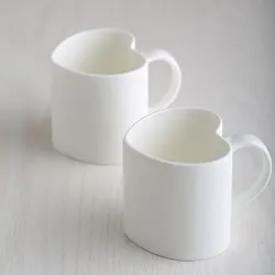 2pcs, 420ML, plain white bone china heart mug, lovers espresso cups, porcelain keep cup, tasse cafe cute tumbler mug, coffe cup