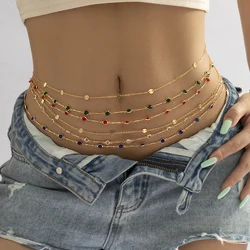 Boho Crystal Zircon Waist Beads Belly Belt Chain Summer Beach Bikini Rave Festival Sexy Accessories for Women Body Jewelry New