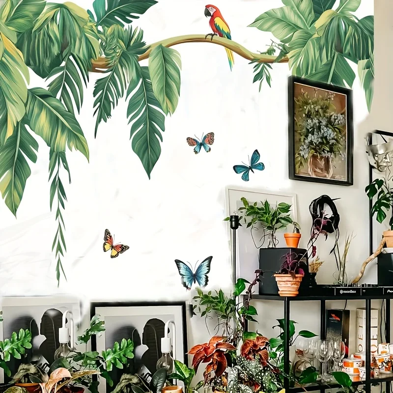Tropischer Papagei Schmetterling Palme Wandaufkleber Grüne Pflanze Dschungel Natur Wandtattoos Schlafzimmer Badezimmer Küche Home Decor