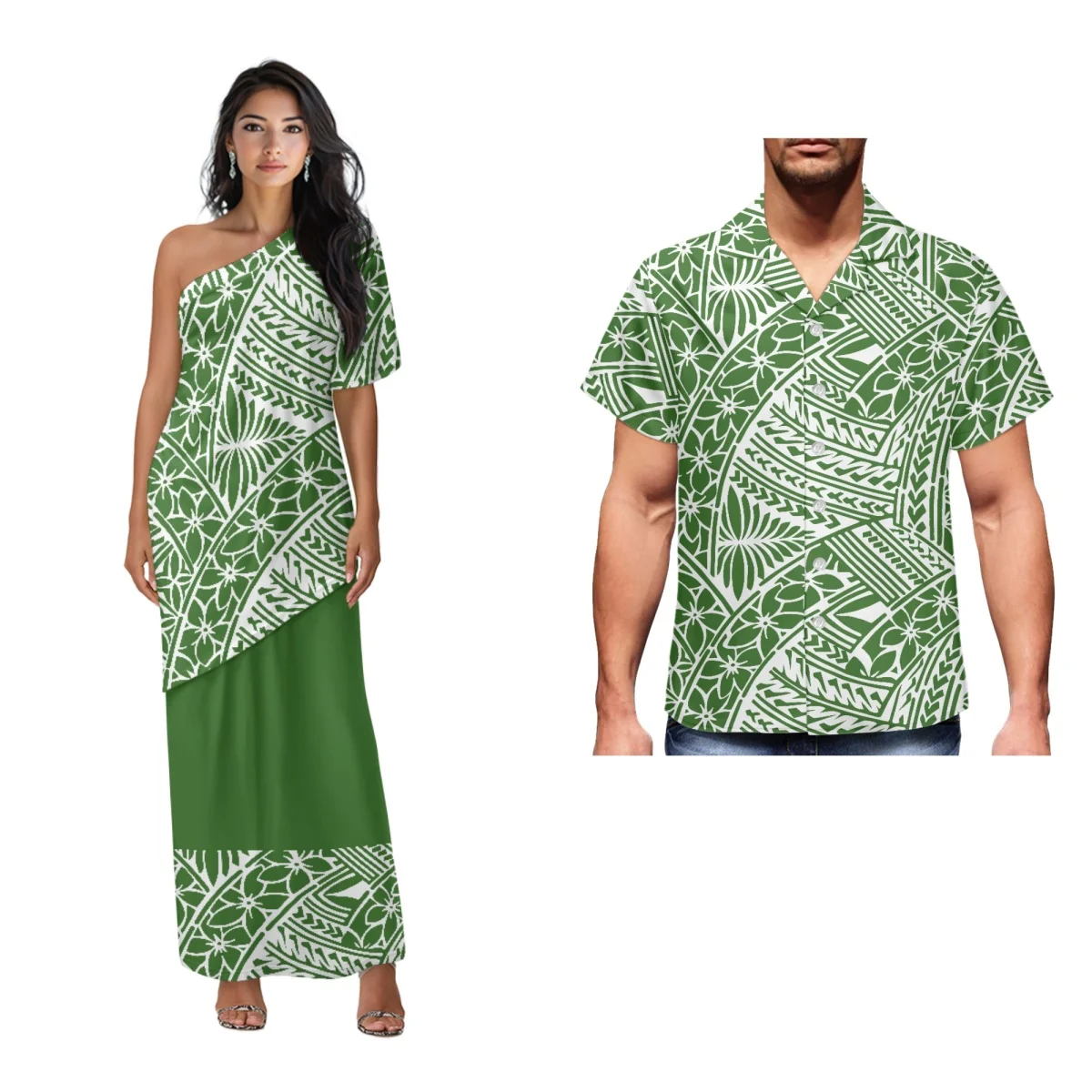 Printed Polynesian Tribal Print One Shoulder Samoan Puletasi Custom Top And Skirts Womens Two Piece Outfits Set Dress