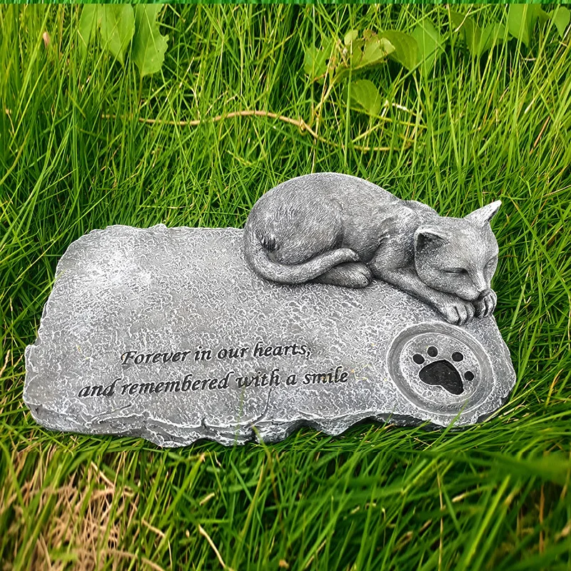 

Cartoon-style small cat/dog figurines, resin pet memorial tombstone, garden statue, figurine, creative, three-dimensional.