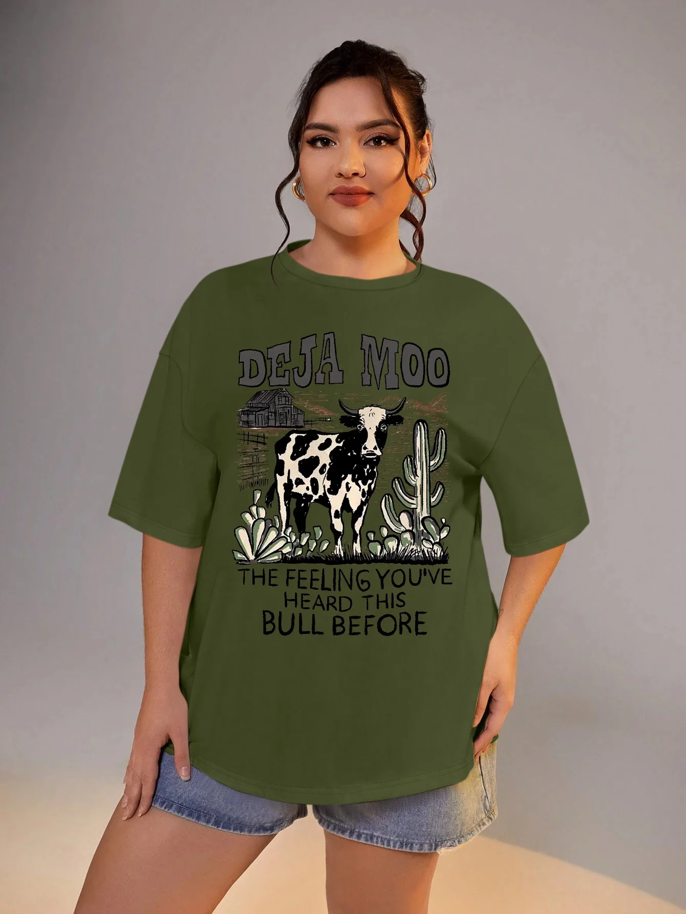 Topy Plus Size Bull Print Damska koszulka z krótkim rękawem Koszulki w dużych rozmiarach na lato Streetwear
