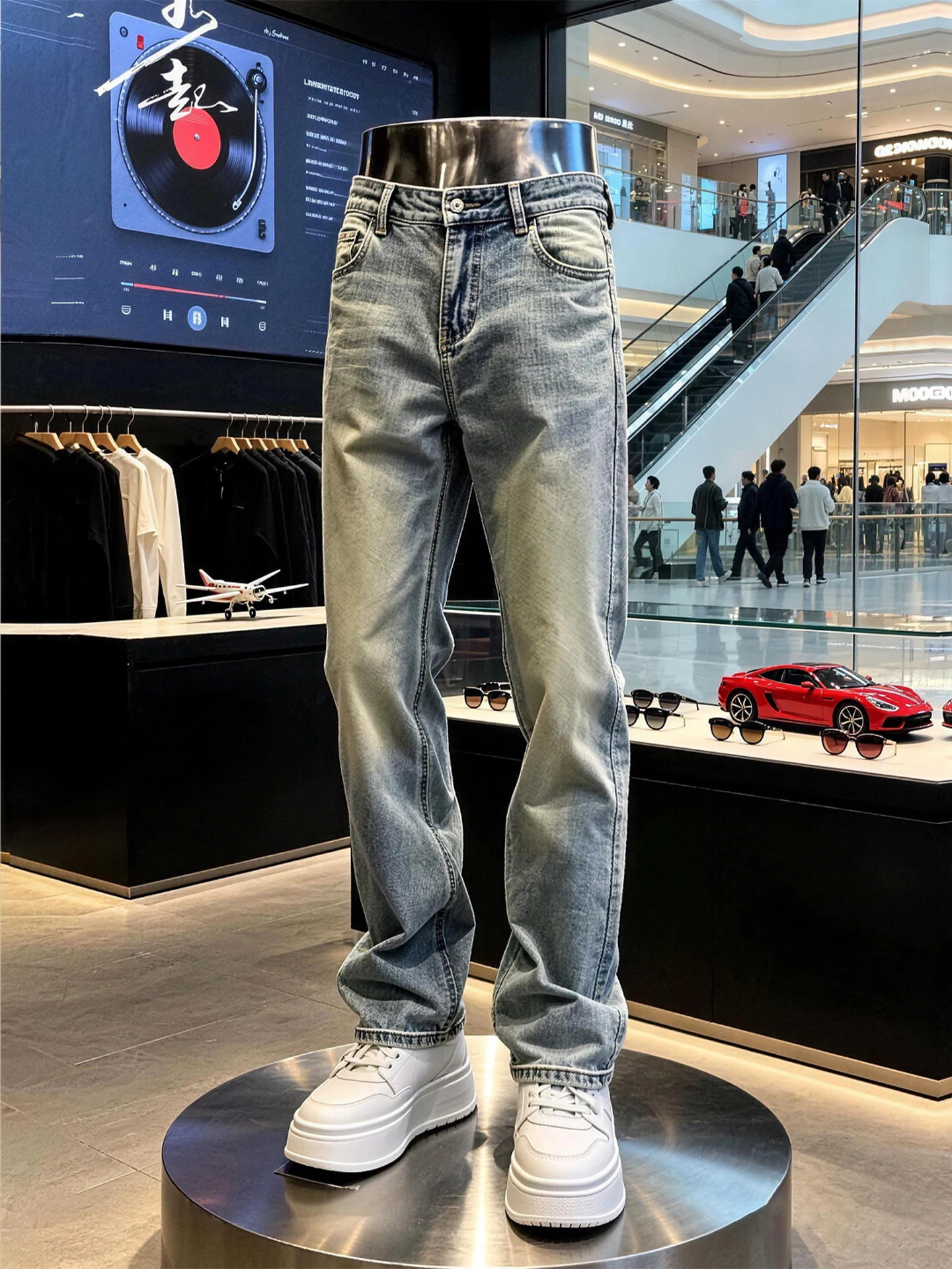 Retro Washed Slim Fit Men's Jeans American Vibe Knife  Flared Pants Slimming High Waist Straight Leg Trousers