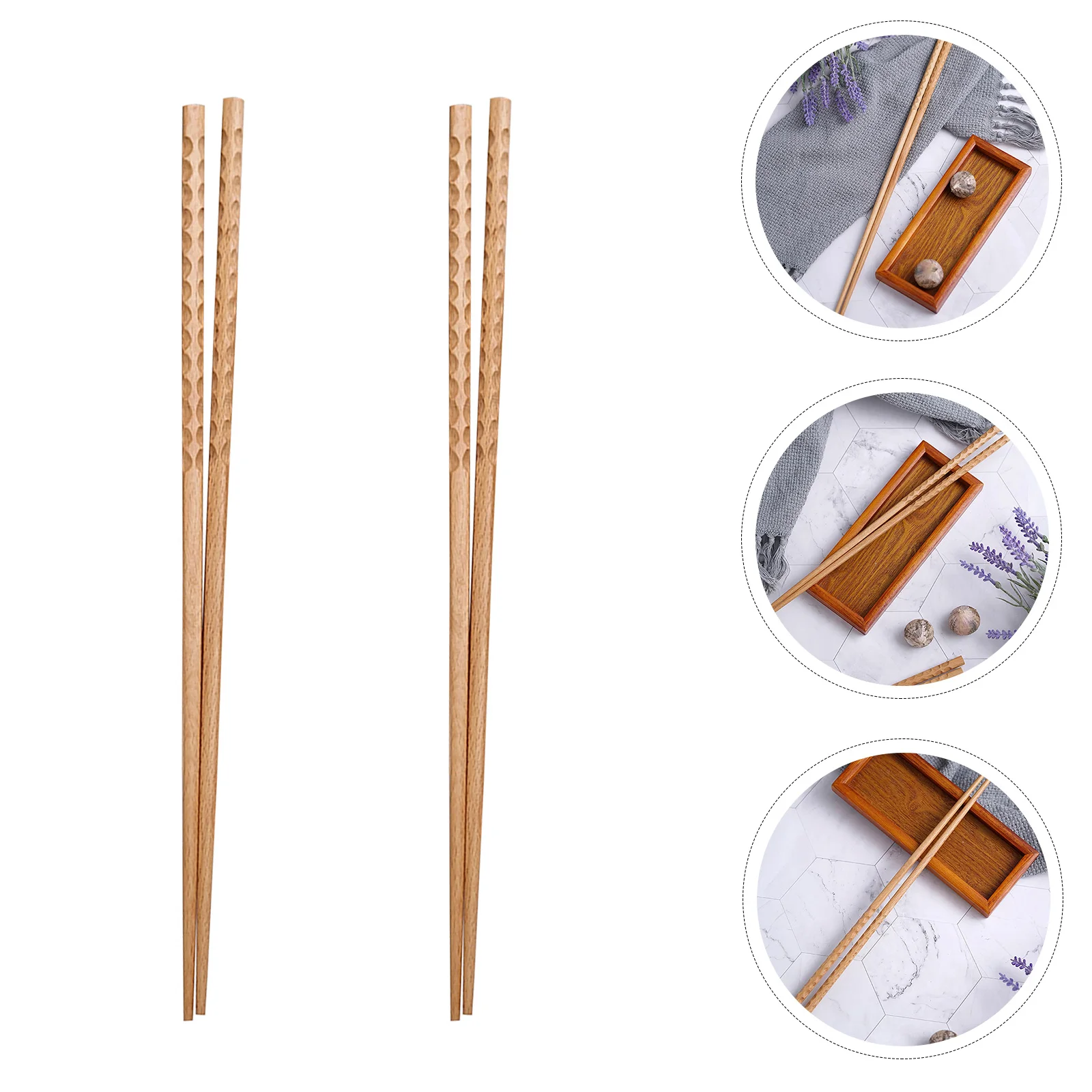 2 Pairs Long Chopsticks for Cooking Wooden Flatware Dinnerware Sushi Bamboo Hot Pot