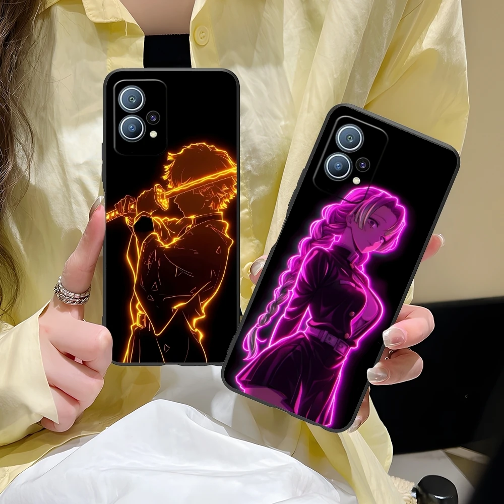 Demon Slayer Colored Neon Phone Case for Huawei P60 P50 P40 P30 P20 P10 P9 P8 Pro Lite Plus Black Soft Phone Cover Shell