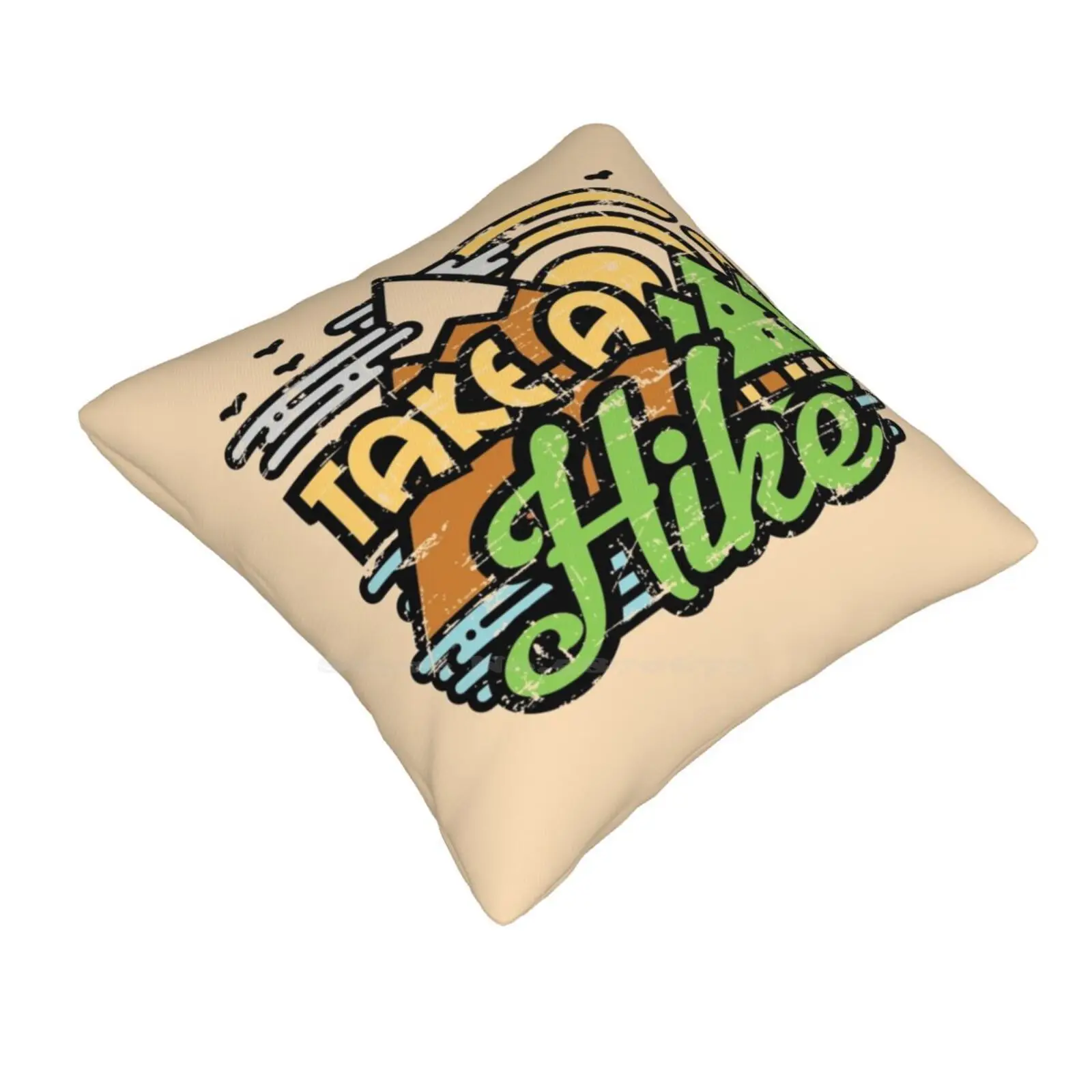 Take A Hike Funny Cute Decor Square Pillowcase Hiking Hiker Outdoor Exercise Mountain Nature Tree Forest Fir Pine