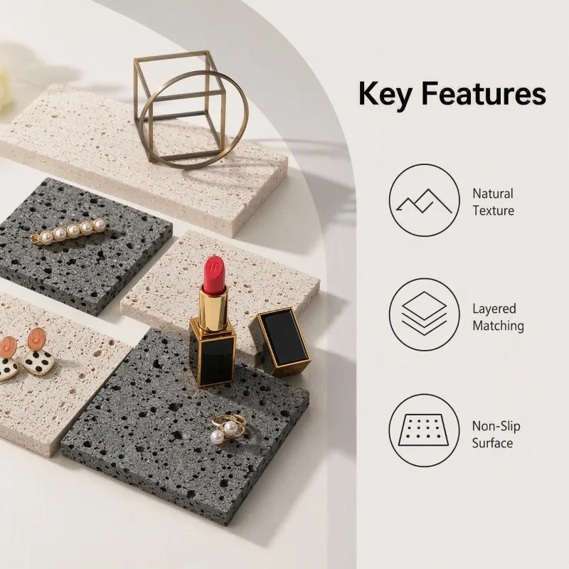 Natural Travertine Display Board, Non-Slip Stone Pad for Jewelry Cosmetics Product Photography Decor
