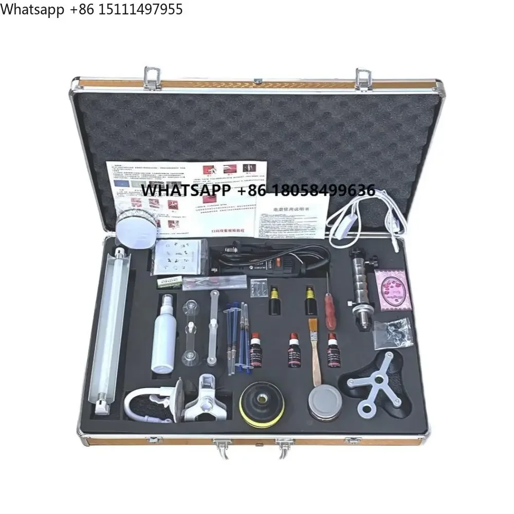 Car Front Windshield Repair Kit, Car Glass Crack Repair Professional Accessories Toolbox, Stainless Steel Vacuum  Pump