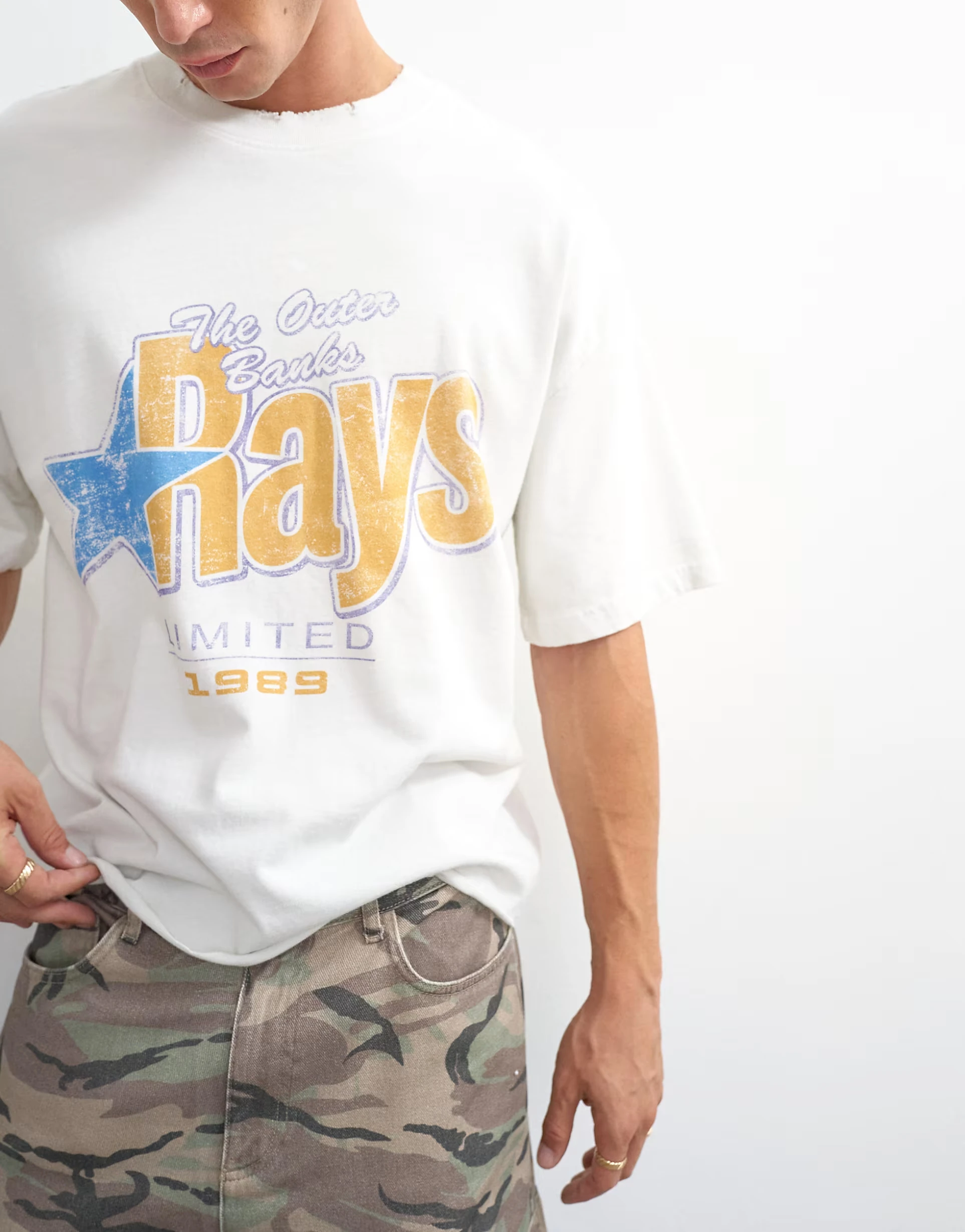 2026 New Men Vintage The Outer Banks Rays 1989 Graphic T Shirt Distressed Star Letter Print Short Sleeve Tee