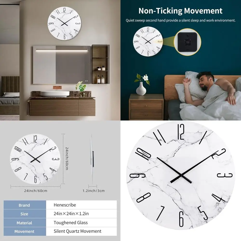 

24 Inch Battery-Powered Decorative Wall Clocks for Living Room, Silent Kitchen, Bedroom, and Bathroom