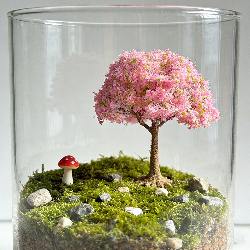 2pcs/set Model Cherry Blossom Tree 10cm Plastic Flower Tree Diy Craft Material Dollhouse Decoration Model Train Railway Layout