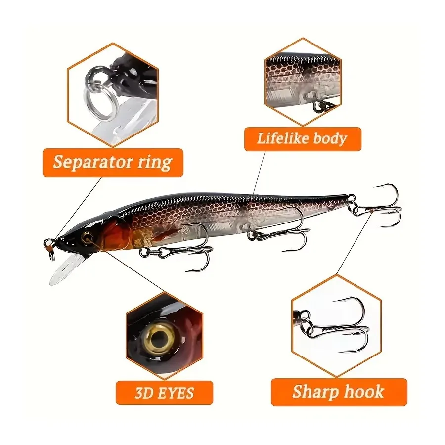 3/1Pcs, 11.5cm Pre-rigged Hard Fishing Lures 3 Treble Hooks, Vibrate Sinking Swim Bait for Bass Trout Fresh & Saltwater Fishing
