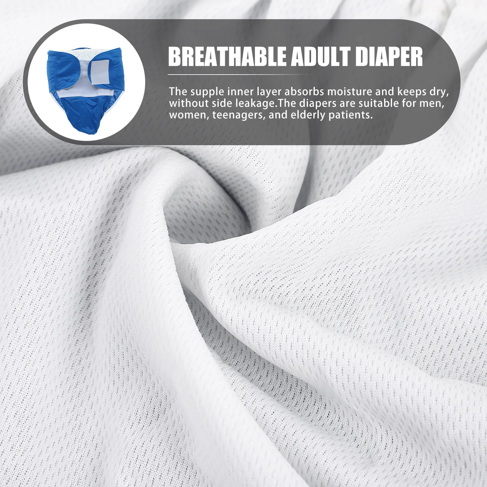 Adult Breathable Diaper Skin-Friendly Washable Reusable Incontinence Cloth Diaper for Elderly Men Women Patient Nursing