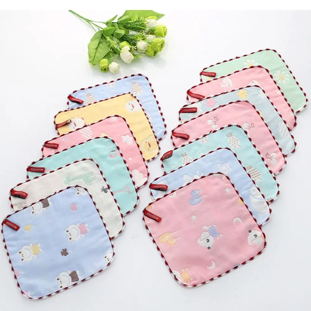 純綿ベビーフェイスタオル正方形給餌げっぷ布子供の吸収性ハンカチハンドタオル 6 層小さなタオル