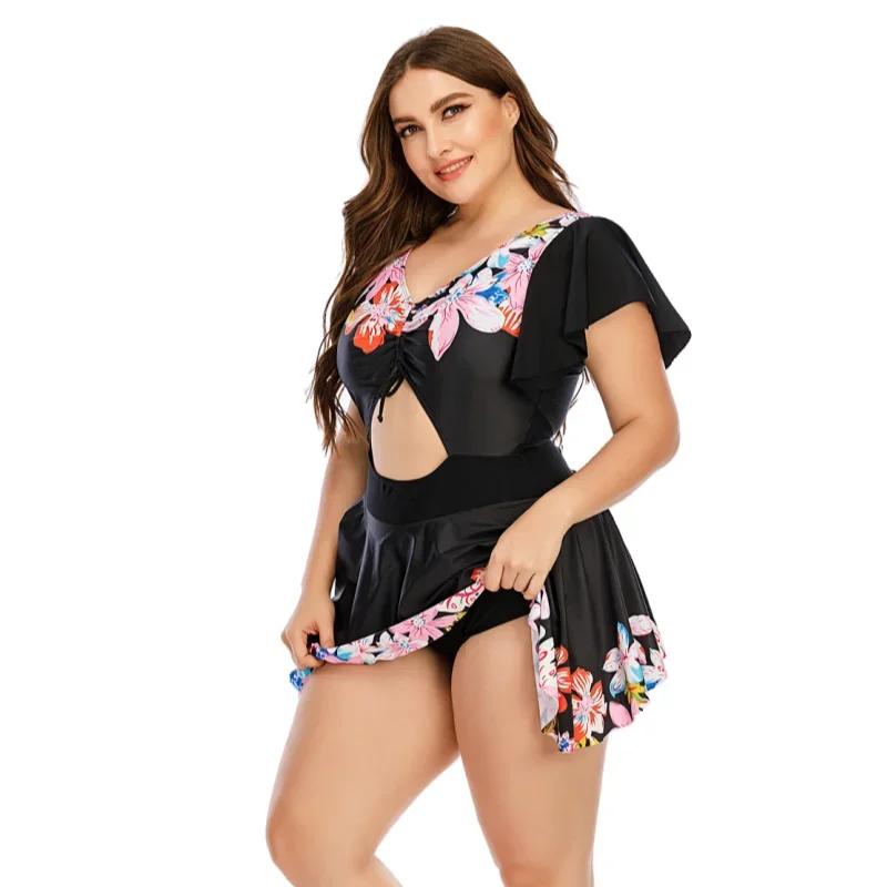 One-piece Swimsuits Summer Women Plus Size Swimwear Full Women's Beach Bathing Suits Swimdress Cut Out Monokini Tankinis