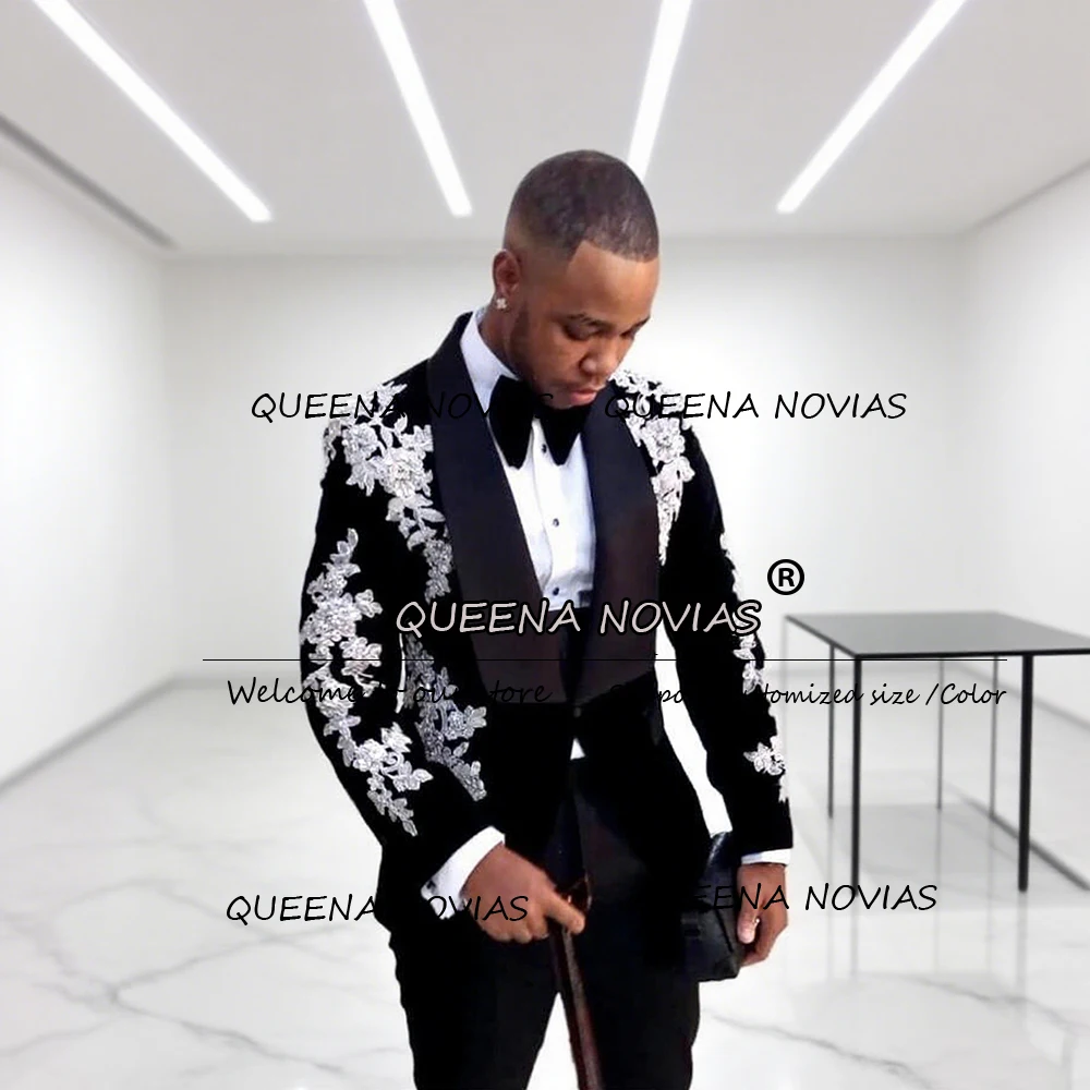 

Luxury Embroidered Suits Men 2 Pieces Sets Shawl Lapel Wedding Groom Tuxedos Customized Man Banquet Blazers terno masculino 2026