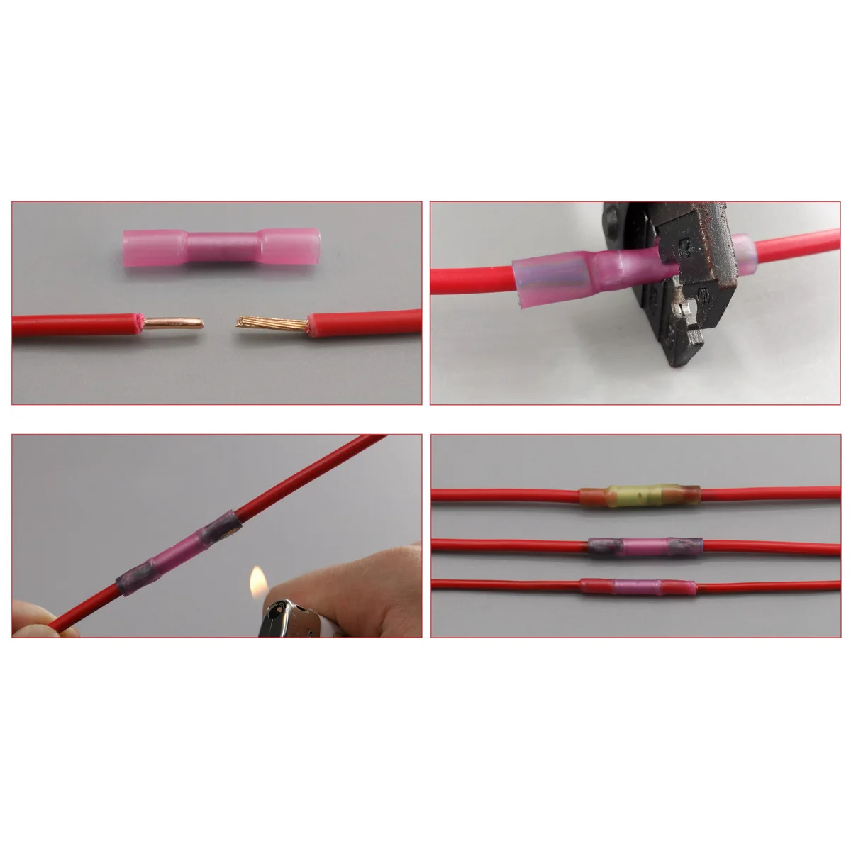 

100pcs Heat Shrink Butt Wire Connectors Crimp Terminals 0 5-1 5mm Pink PVC Copper Waterproof Insulated Sealed Dual Walled