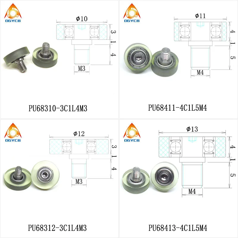 1 Stück PU-Lagerrolle 13 mm PU68413-4C1L8M4 Polyurethan-Flachführungsrolle mit M4-Schraube, 11 mm Durchmesser – Detail 5