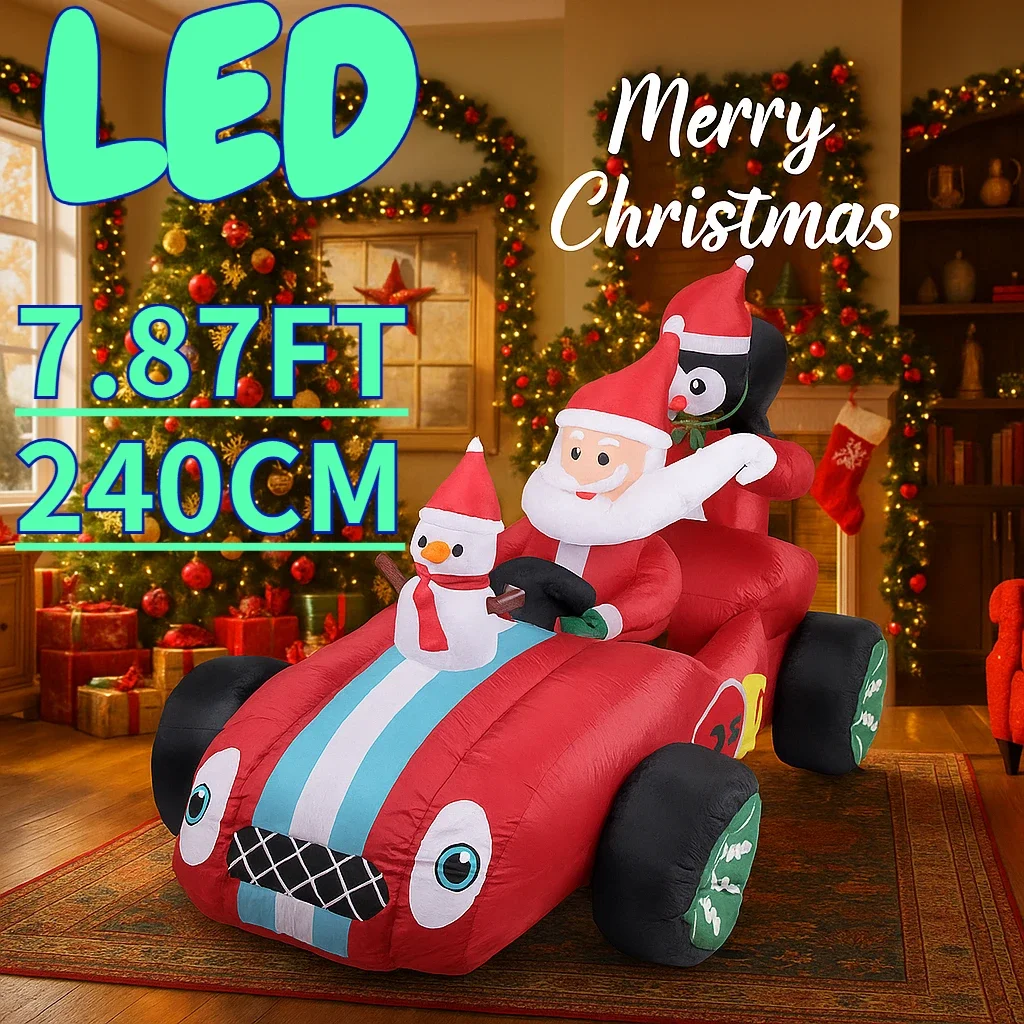 

7.87FT Inflatable Toys Santa Car Snowman Penguin Xmas Yard Lawn Party Decoration LED Light Christmas Home Festive Outdoor Gift
