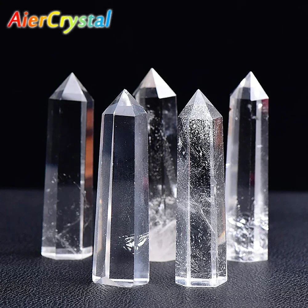 1PC Natural Clear Quartz Column Transparency White Crystal Point Healing Stone Hexagonal Obelisk 50-80mm Wand Stone Room Decor